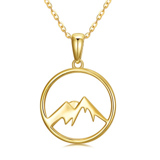 10K Gold Mountains & Sun Contour Pendant Necklace-21