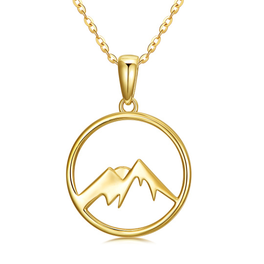 Collier à pendentif contour en or 14K Montagnes et soleil