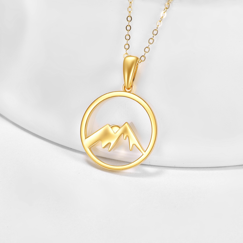 10K Gold Mountains & Sun Contour Pendant Necklace-3
