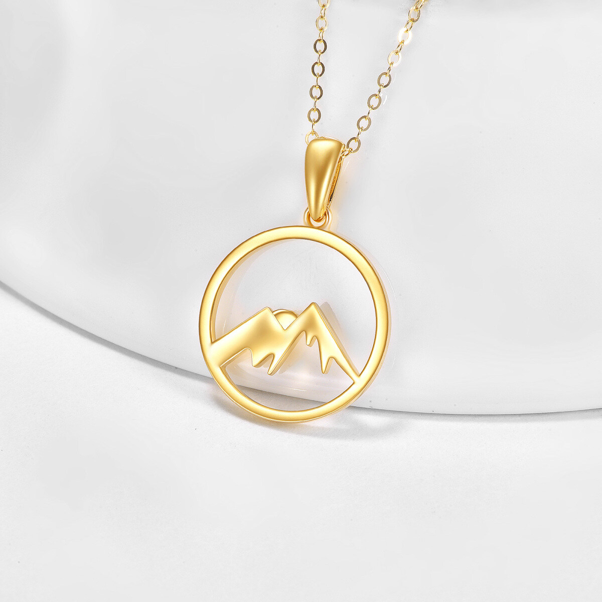 14K Gold Mountains & Sun Contour Pendant Necklace-3