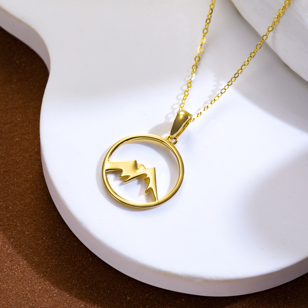 10K Gold Mountains & Sun Contour Pendant Necklace-4