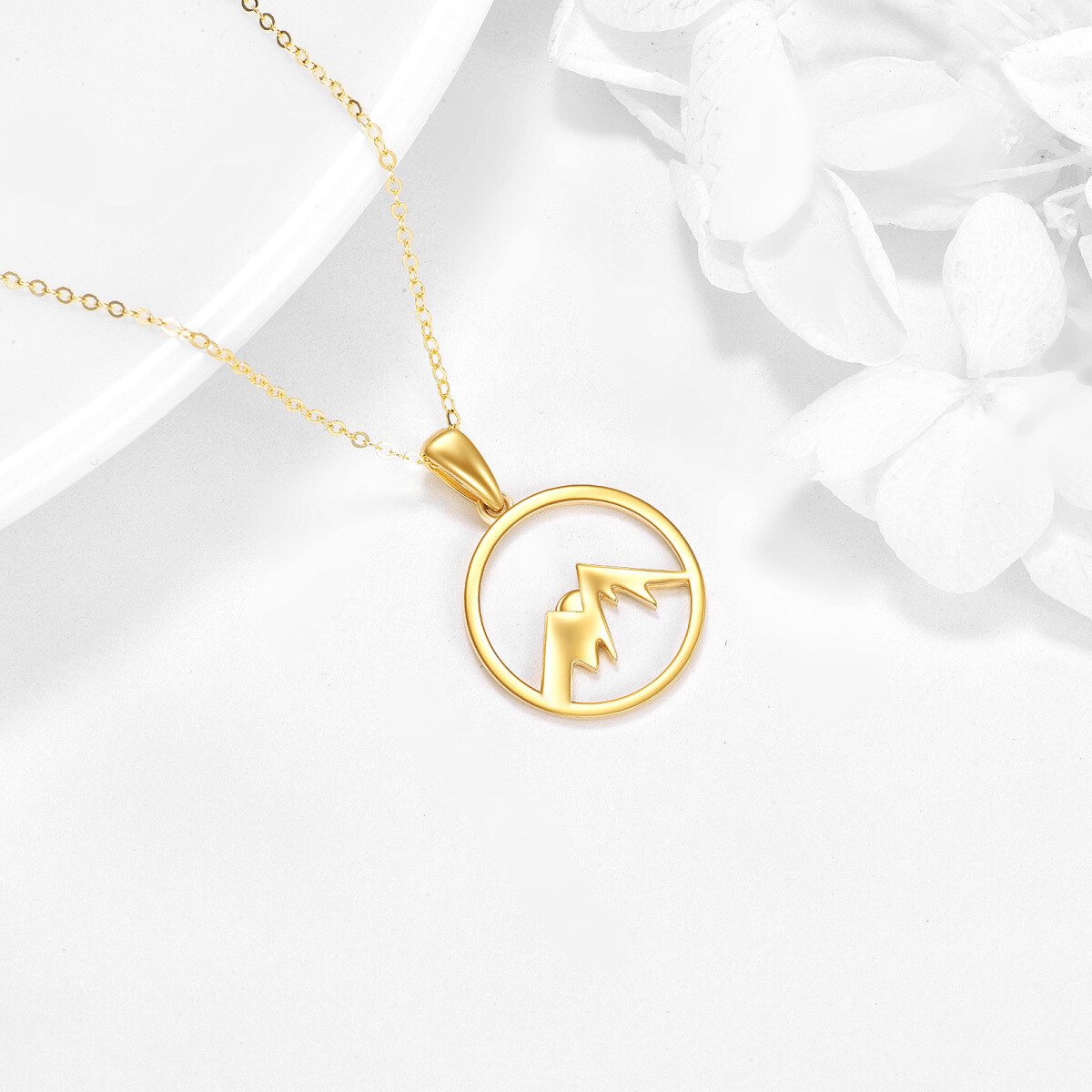 14K Gold Mountains & Sun Contour Pendant Necklace-5