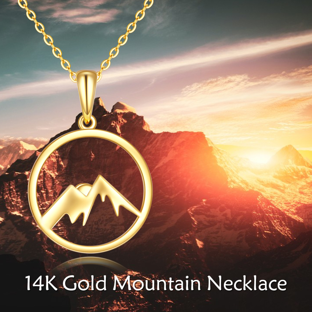 14K Gold Mountains & Sun Contour Pendant Necklace-6