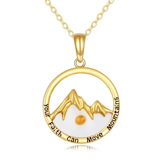 Collier avec pendentif en or 14 carats représentant les montagnes et le soleil