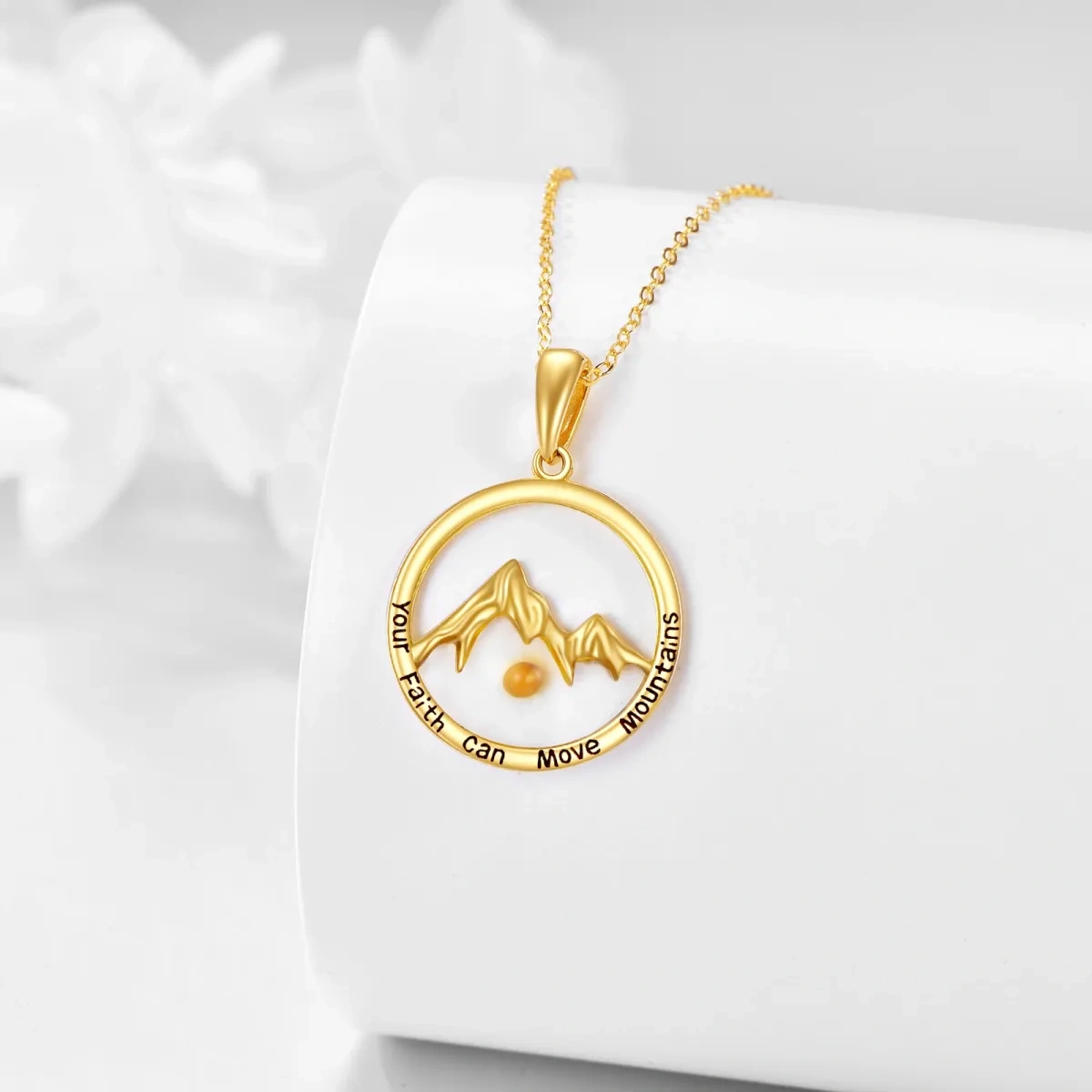 18K Gold Mountains and Sun Faith Pendant Necklace-4