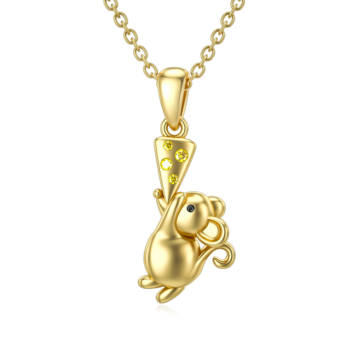 14K Gold Cubic Zirconia Mouse Pendant Necklace-1