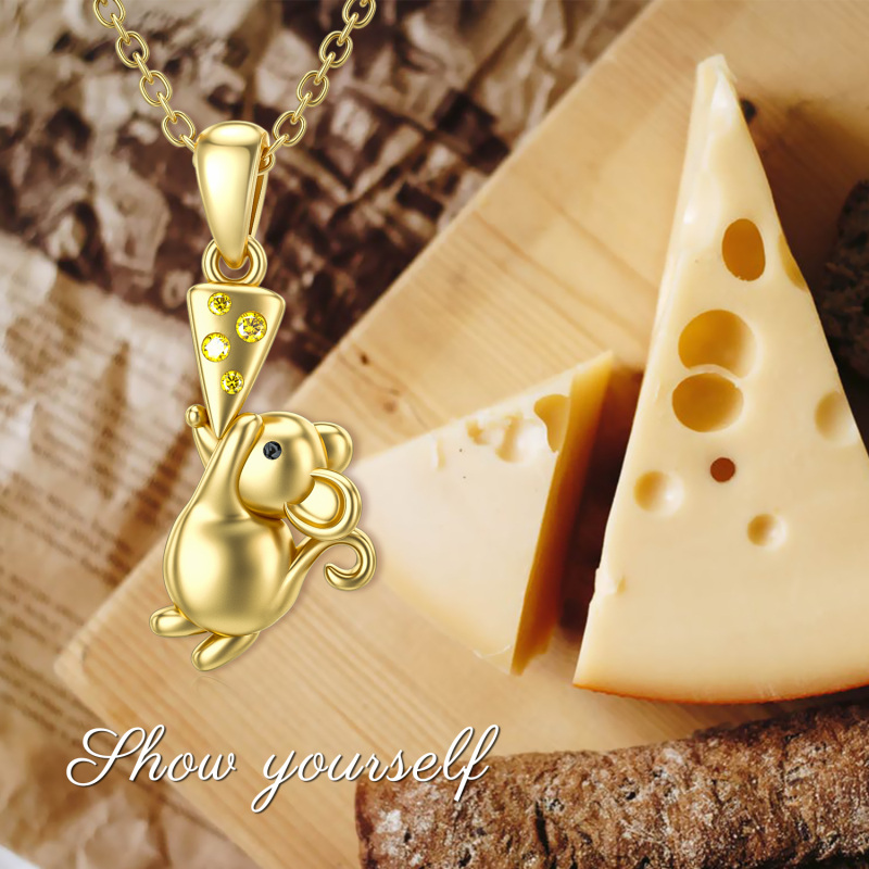 10K Gold Cubic Zirconia Mouse Pendant Necklace-5