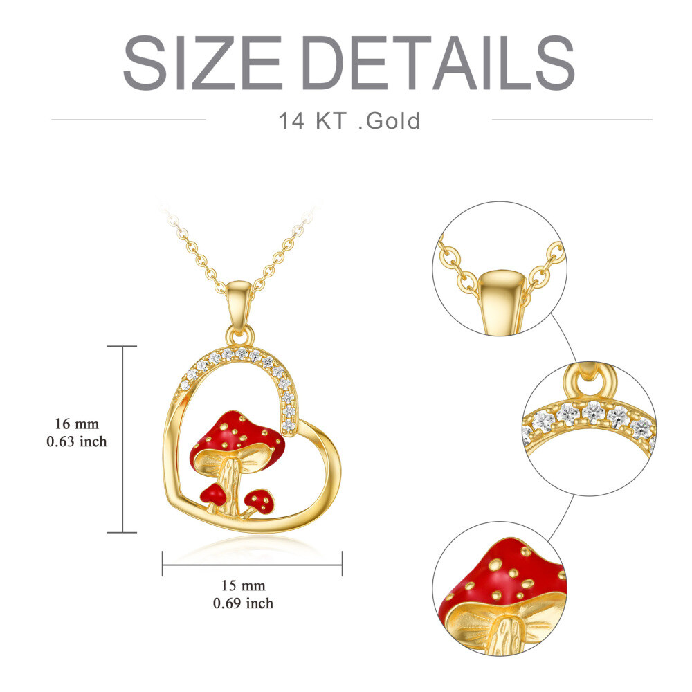 10K Gold Cubic Zirkonia Pilz & Herz Anhänger Halskette-5