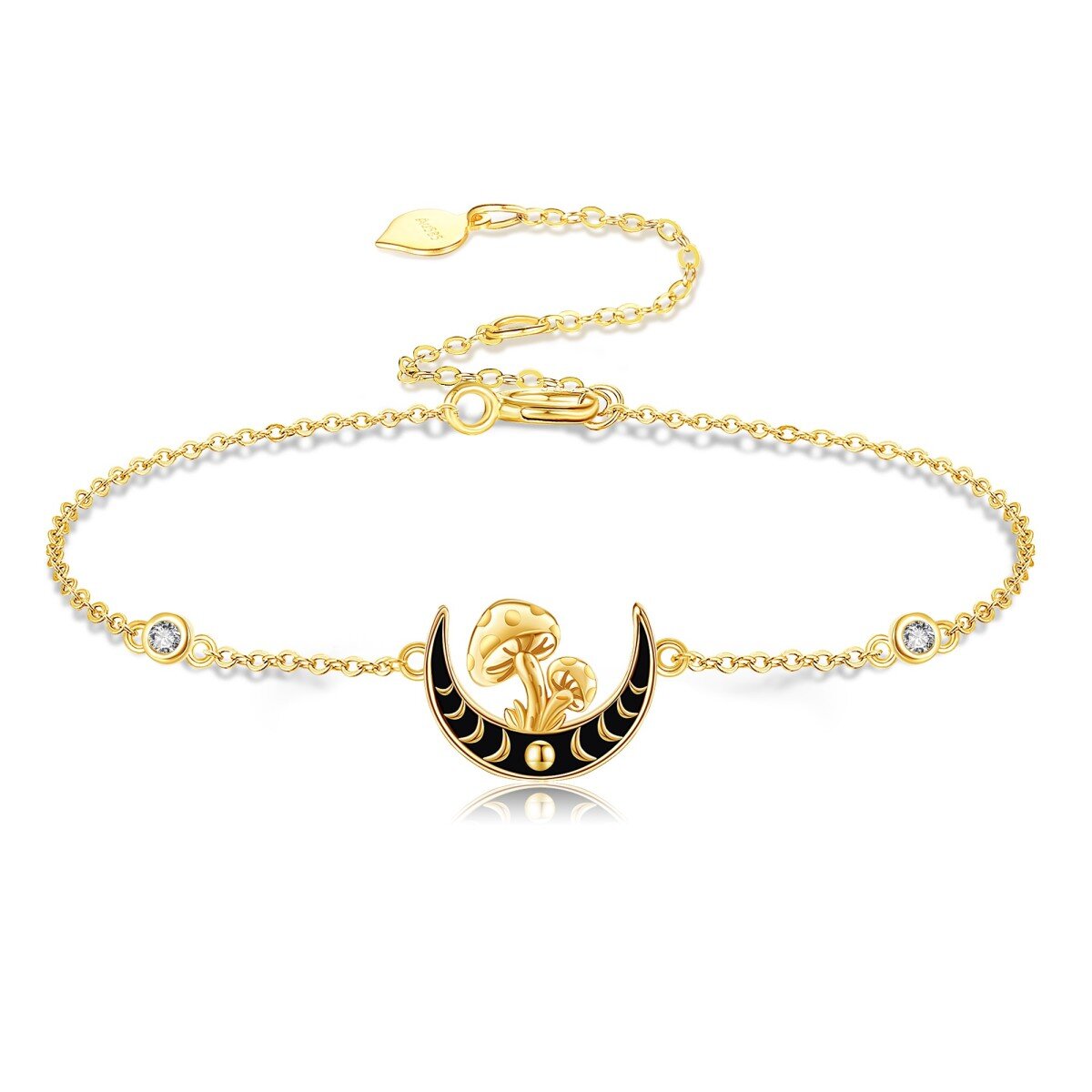 14K Gold Cubic Zirconia Mushroom & Moon Bracelet for Women-1