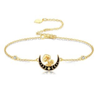 14K Gold Cubic Zirconia Mushroom & Moon Bracelet for Women-12