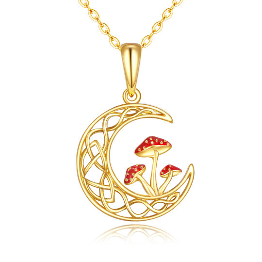 Collana con ciondolo a forma di fungo e luna in oro 14K