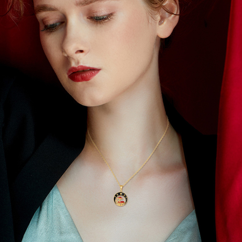 10K White Gold Mushroom & Moon & Sun Pendant Necklace-2