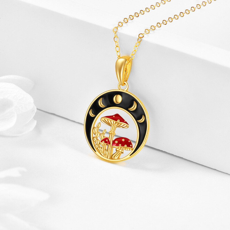 10K White Gold Mushroom & Moon & Sun Pendant Necklace-3