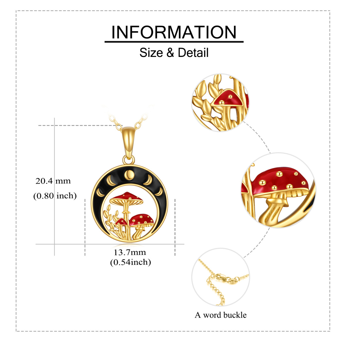 14K Gold Mushroom & Moon With Sun Pendant Necklace For Women-5