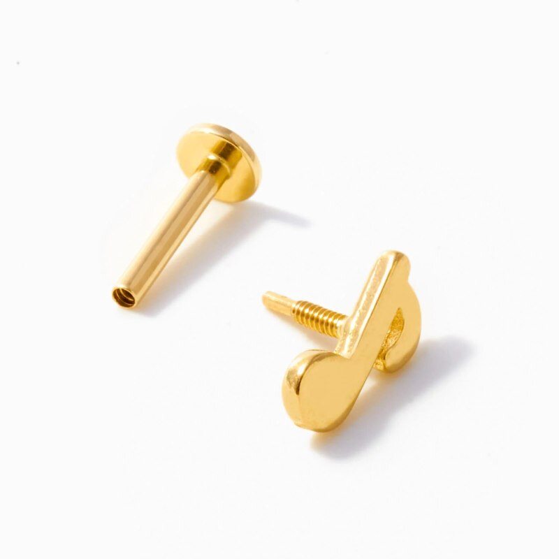 Aretes de tachuelas con notas musicales en oro de 14 quilates-3