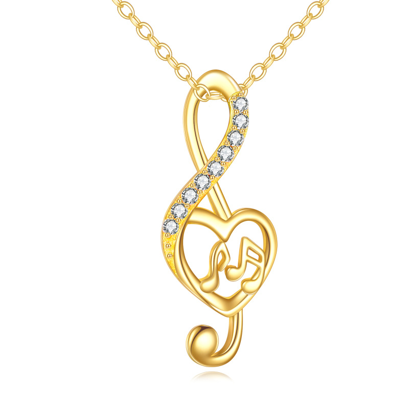 10K Gold Cubic Zirconia Music Symbol Pendant Necklace-5