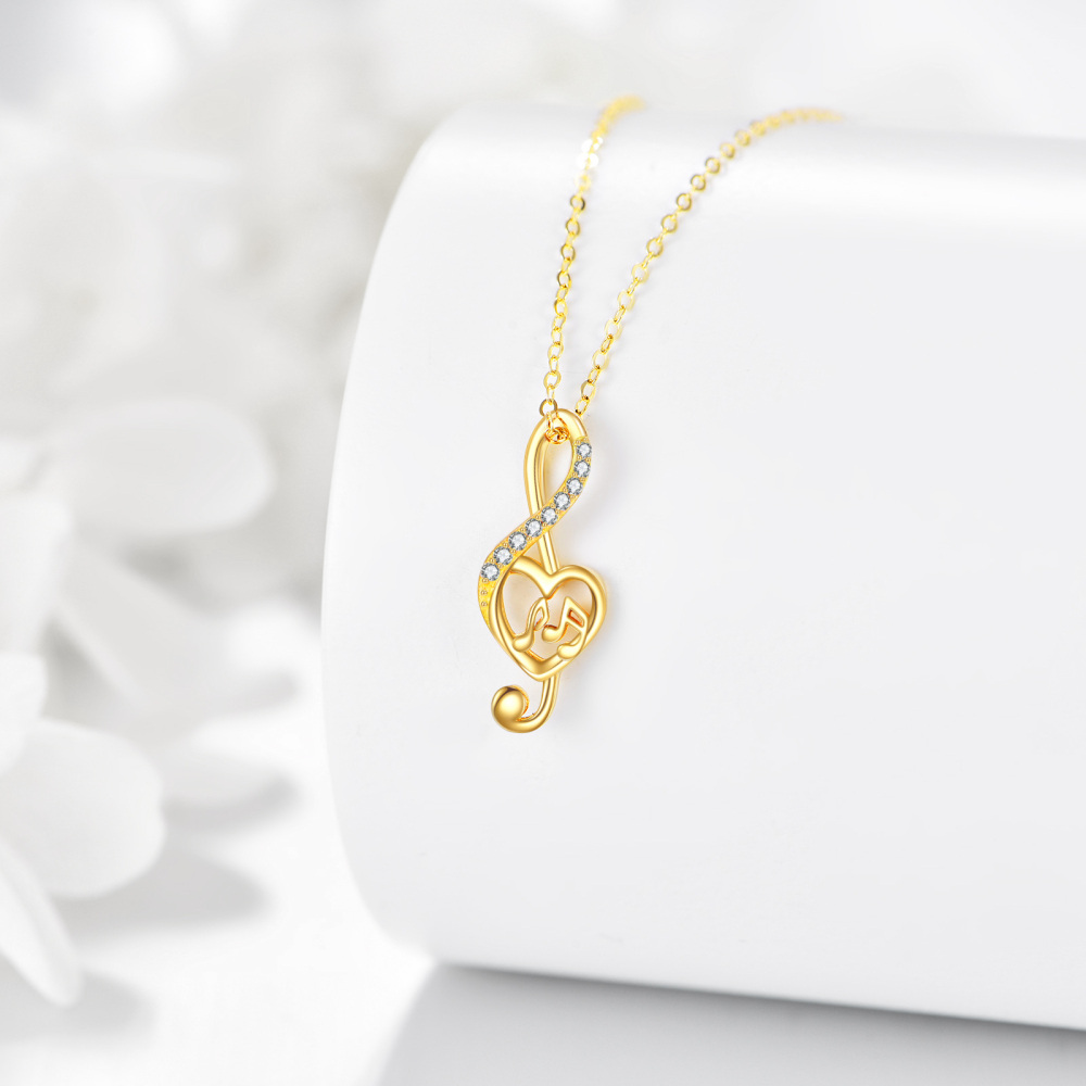 10K Gold Cubic Zirconia Music Symbol Pendant Necklace-4