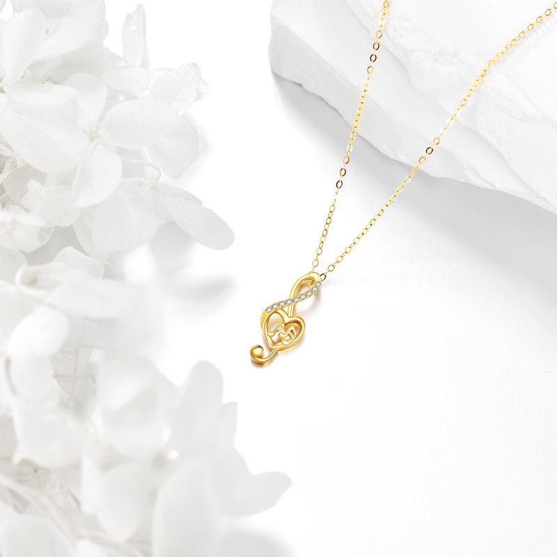 10K Gold Cubic Zirconia Music Symbol Pendant Necklace-5