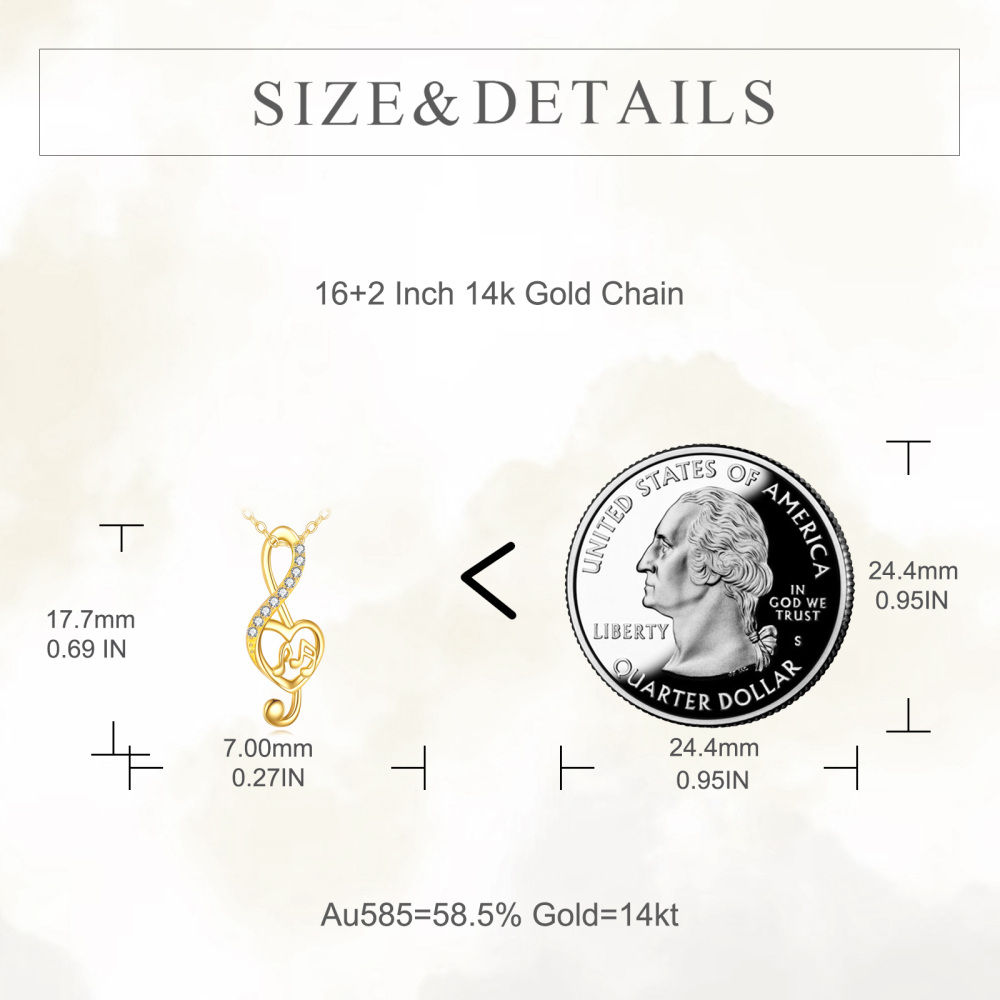 10K Gold Cubic Zirconia Music Symbol Pendant Necklace-6