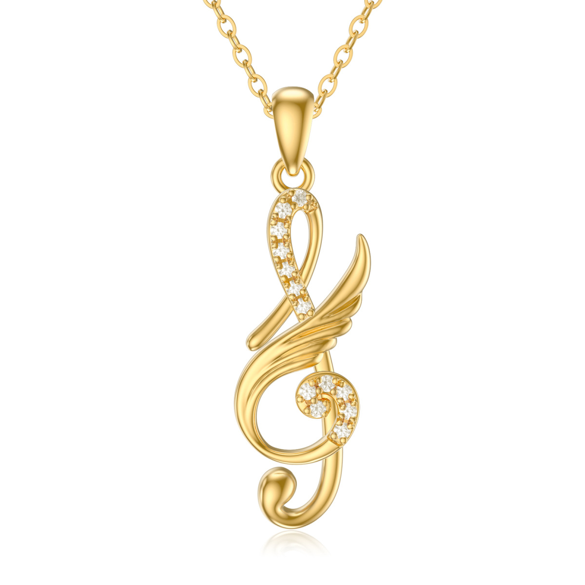 14K Gold Cubic Zirkonia Musik Symbol Anhänger Halskette-1