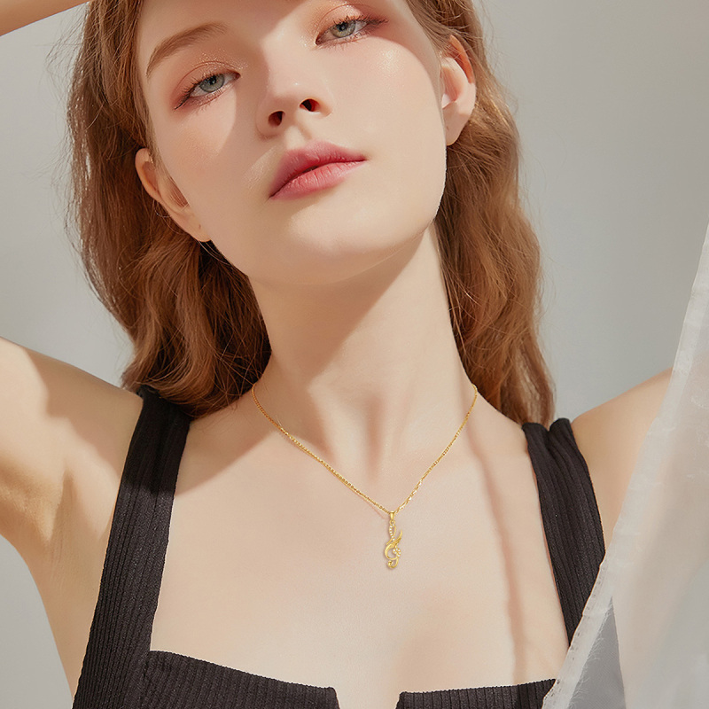 10K White Gold Cubic Zirconia Music Symbol Pendant Necklace-2