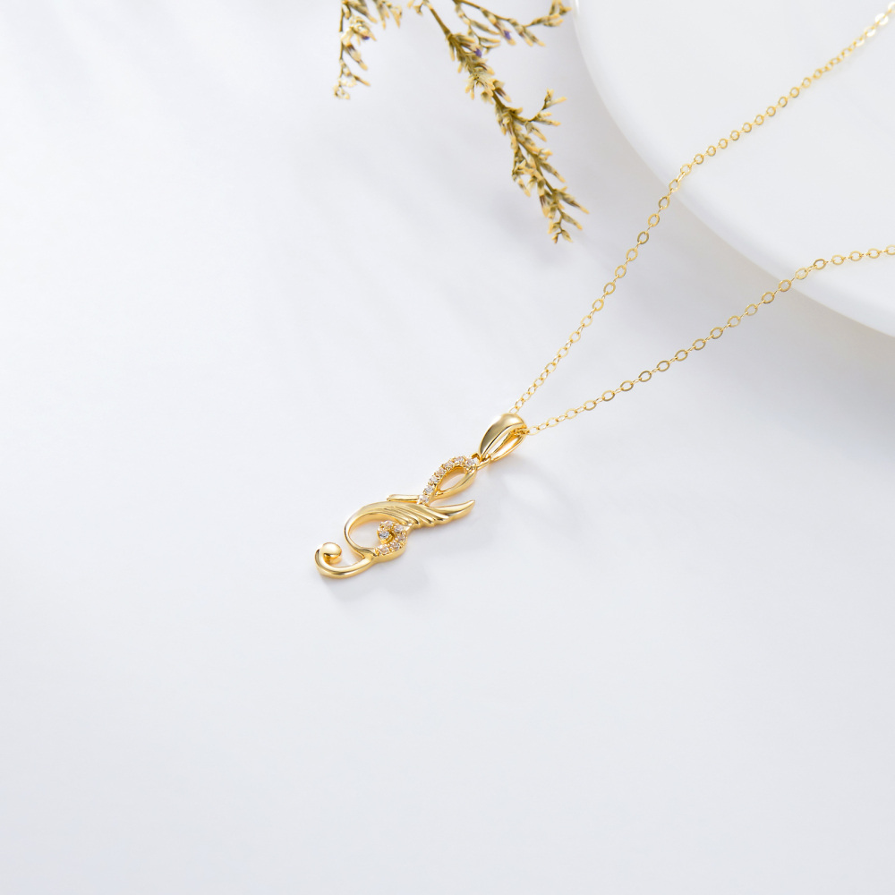10K Gold Cubic Zirconia Music Symbol Pendant Necklace-3