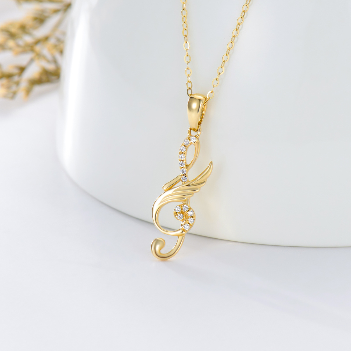 14K Gold Cubic Zirkonia Musik Symbol Anhänger Halskette-4