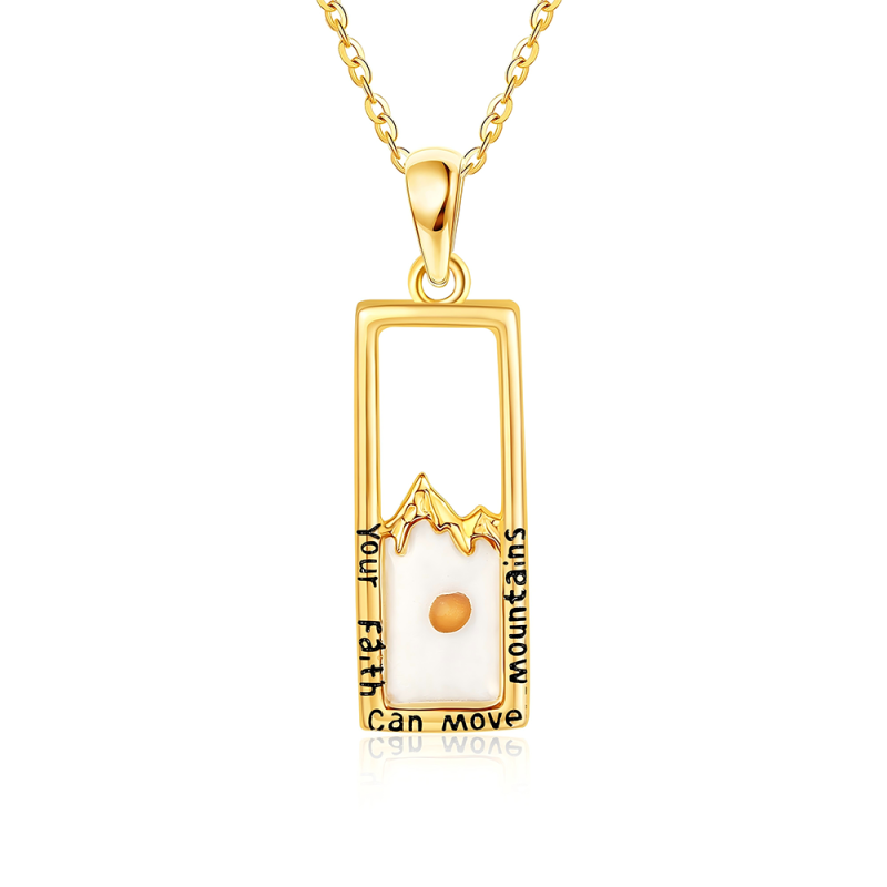 10K Gold Mustard Seeds Rectangle Pendant Necklace with Engraved Word-40