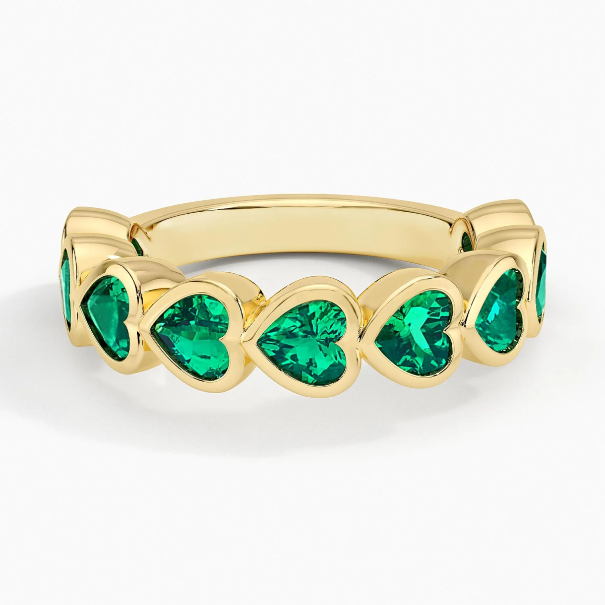 14K Gold Nine Lab Emerald Personalized Engraving & Couple & Heart Engagement Ring-1