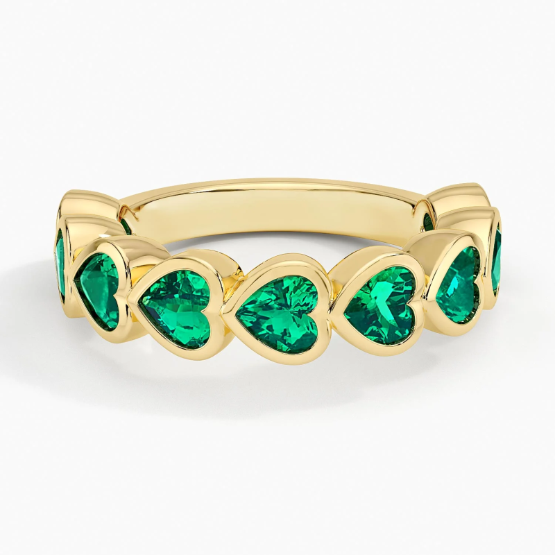14K Gold 1 CT.T.W. Lab Emerald Custom & Heart Wedding Band-1