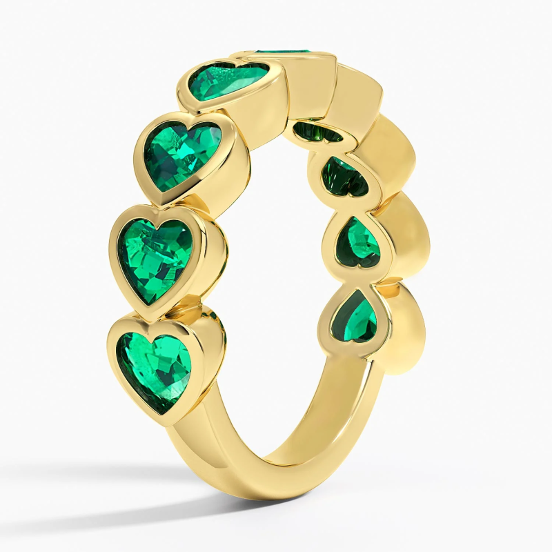 14K Rose Gold 1 CT.T.W. Lab Emerald Custom & Heart Wedding Band-4