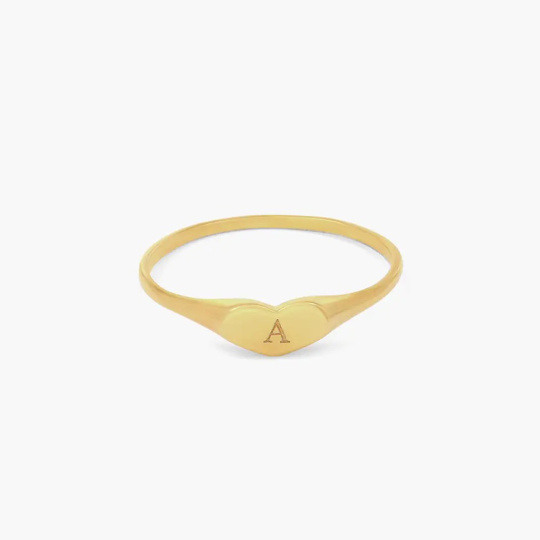 10K Gold No Stone Personalized Engraving & Heart Stackable Ring with Initial Letter A