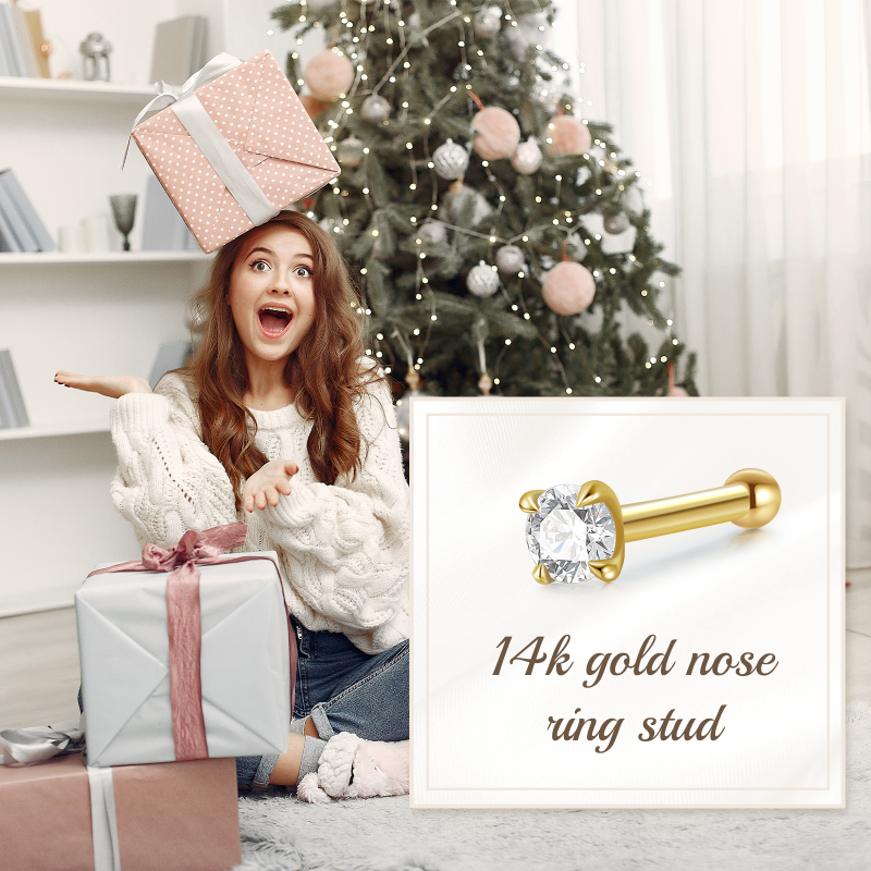 10K roségouden neusring met zirkonia en geboortesteen-6