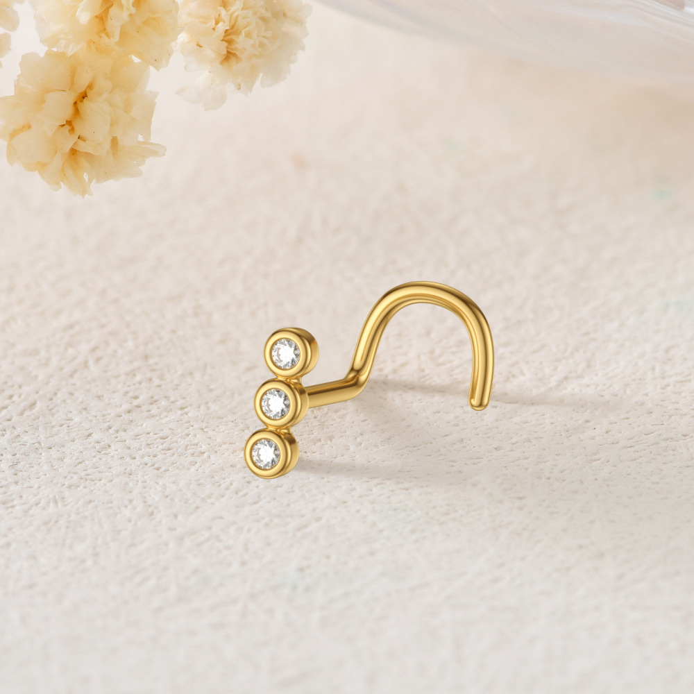 10K Gold Cubic Zirconia Nose Ring-3