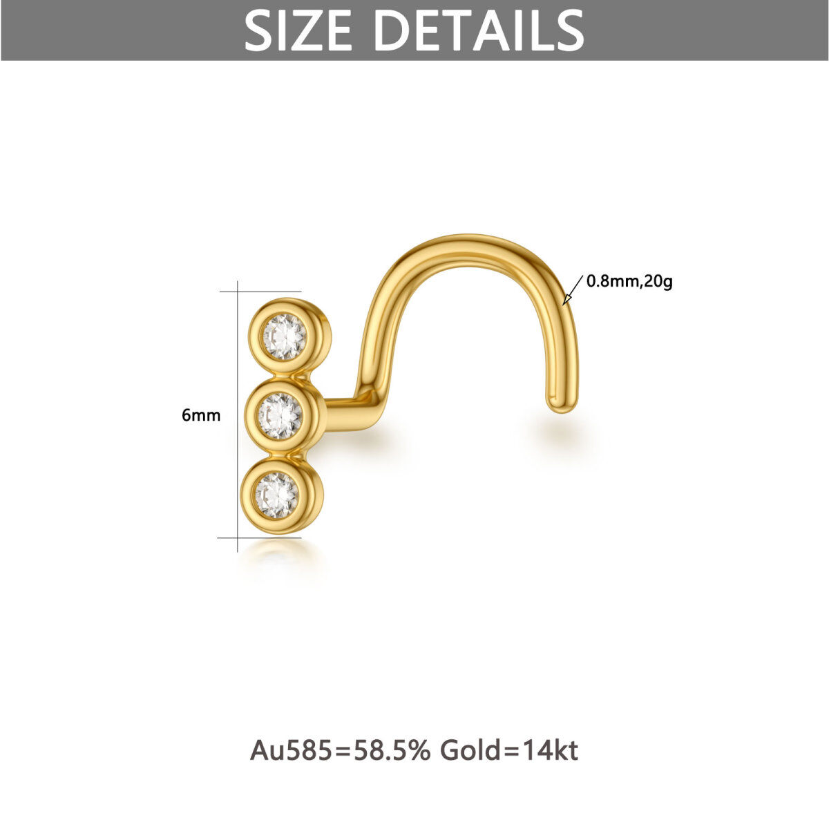 10K Gold Cubic Zirconia Nose Ring-5