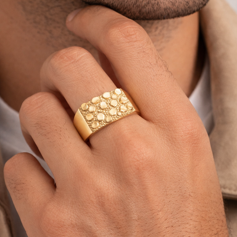 Anillo de pepita de oro de 14 quilates para hombre-2