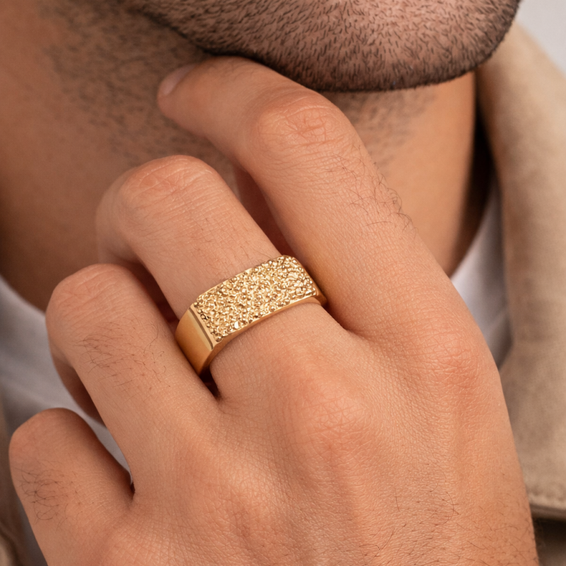 Anillo de pepita de oro de 14 quilates para hombres-2