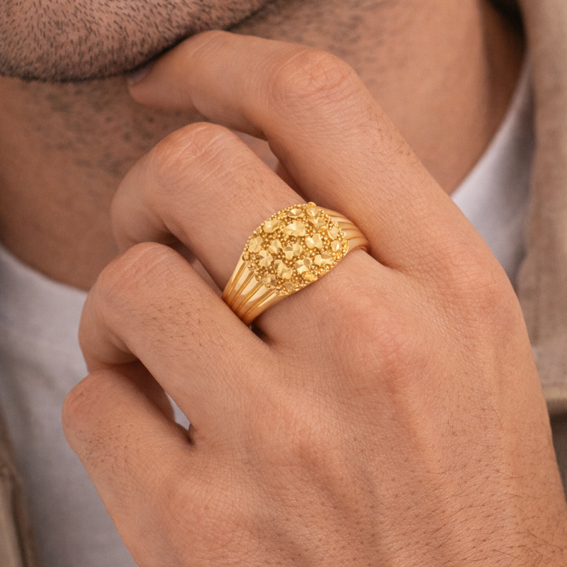 Anillo de pepita de oro de 14 quilates para hombre-2