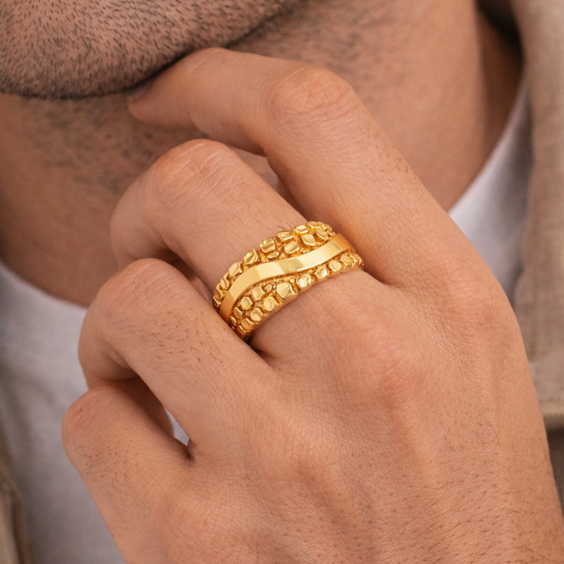 14K Gold Nugget Ring for Men-2