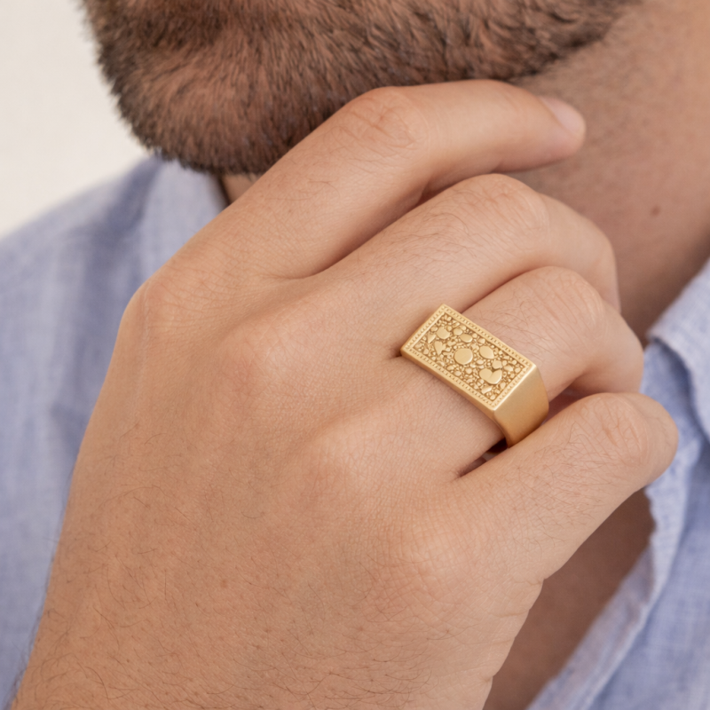 Anillo de pepita de oro de 14 quilates para hombres-2