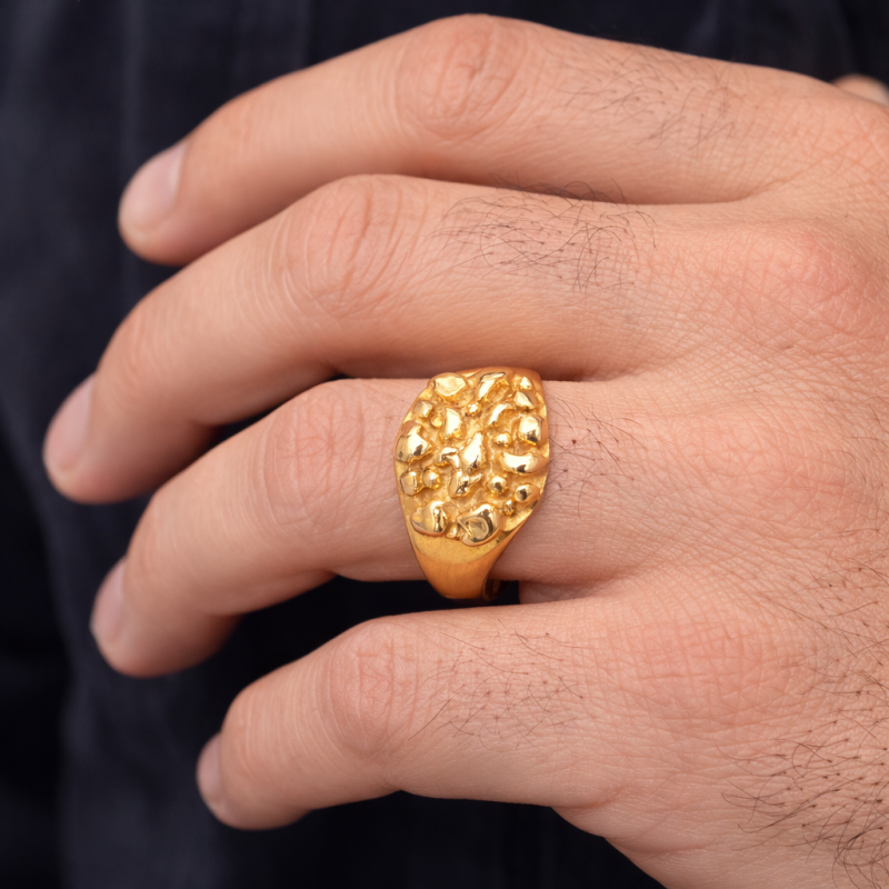 14K Gold Nugget Ring for Men-2