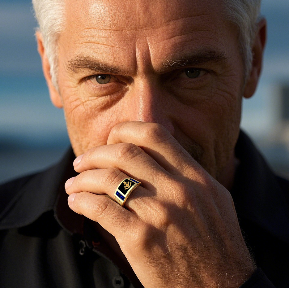 10K Gold Onxy Freemason Signet Ring for Men-2
