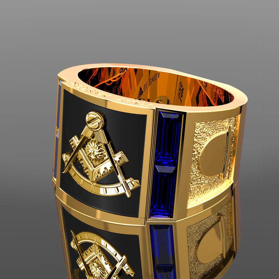 10K Gold Onxy Freemason Signet Ring for Men-3