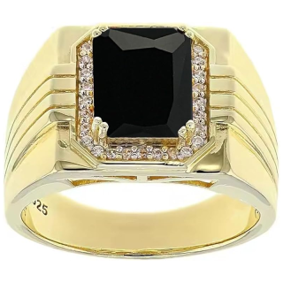 14K Gold Onyx with Diamonds Halo Emerald Cut Custom Engagement Ring for Men-4