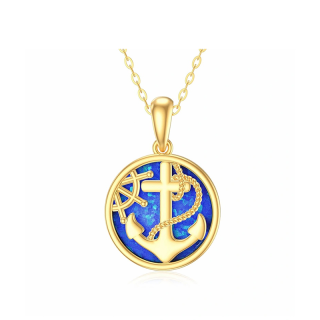 10K Gold Opal Anchor Pendant Necklace-57