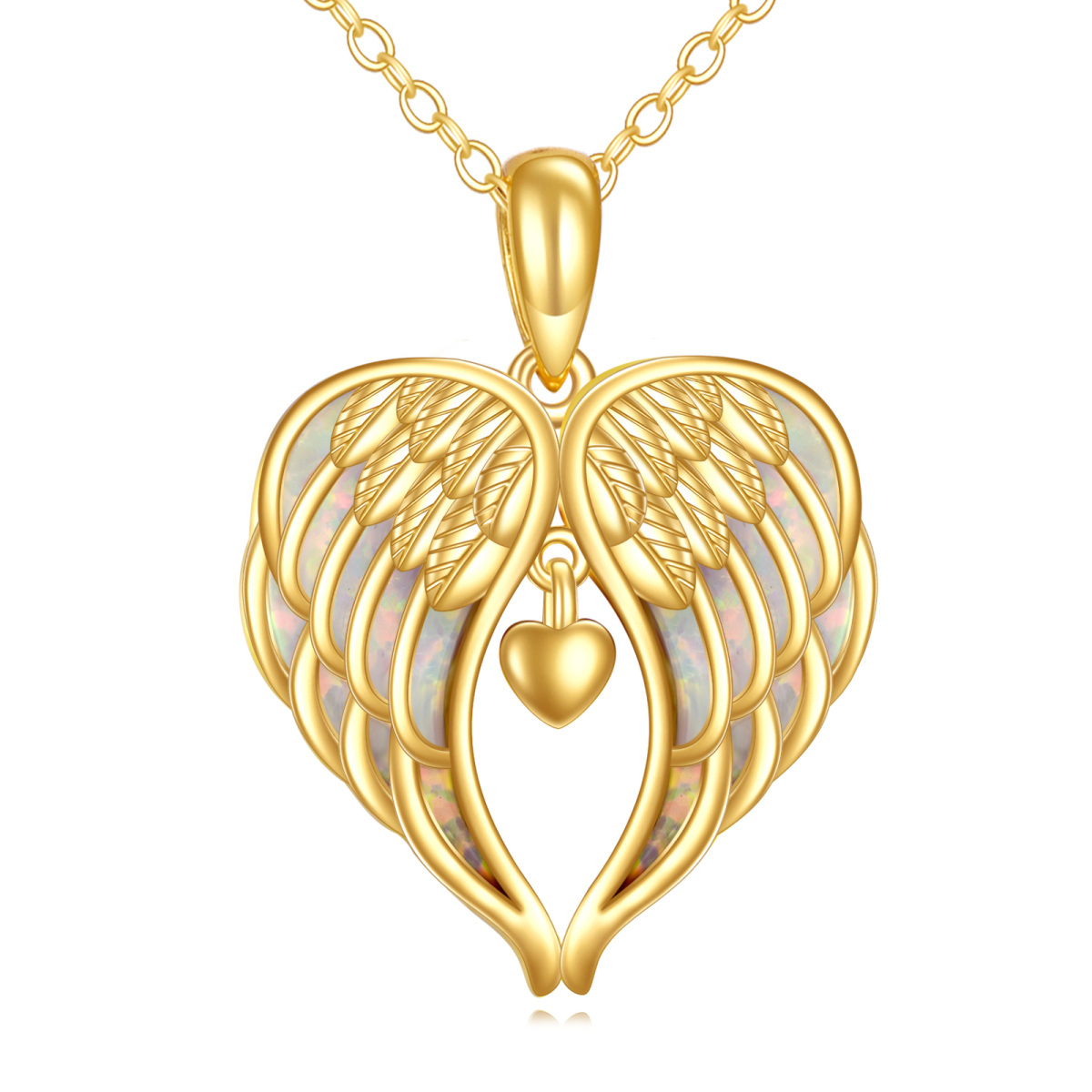 14K Gold Opal Angel Wing Pendant Necklace-1