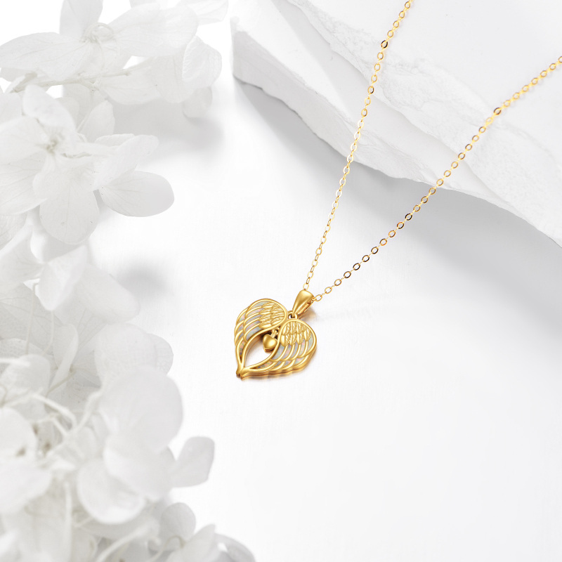 10K Gold Opal Angel Wing Pendant Necklace-3