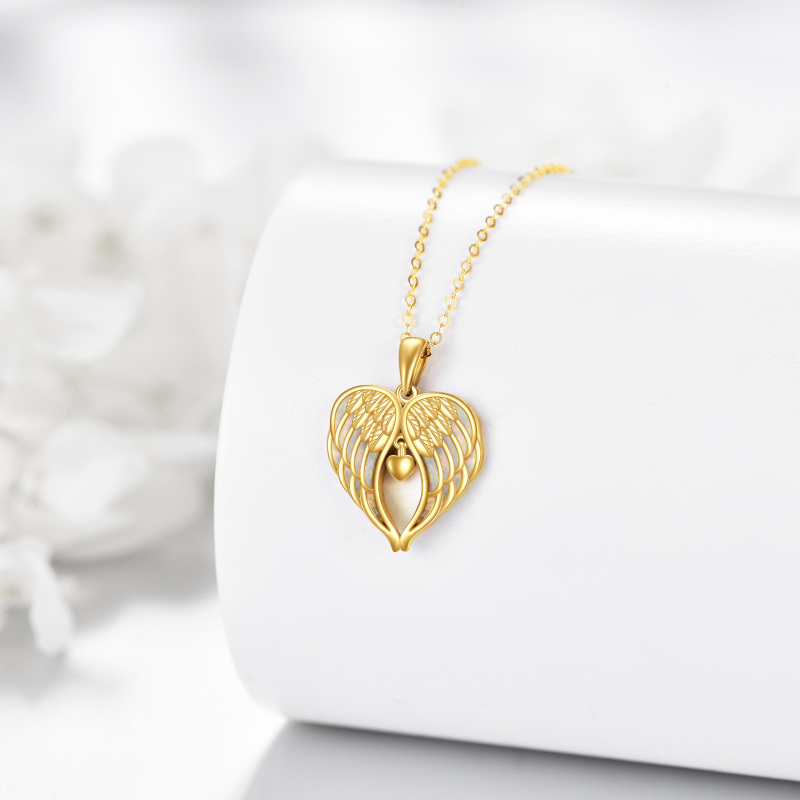 10K Gold Opal Angel Wing Pendant Necklace-4