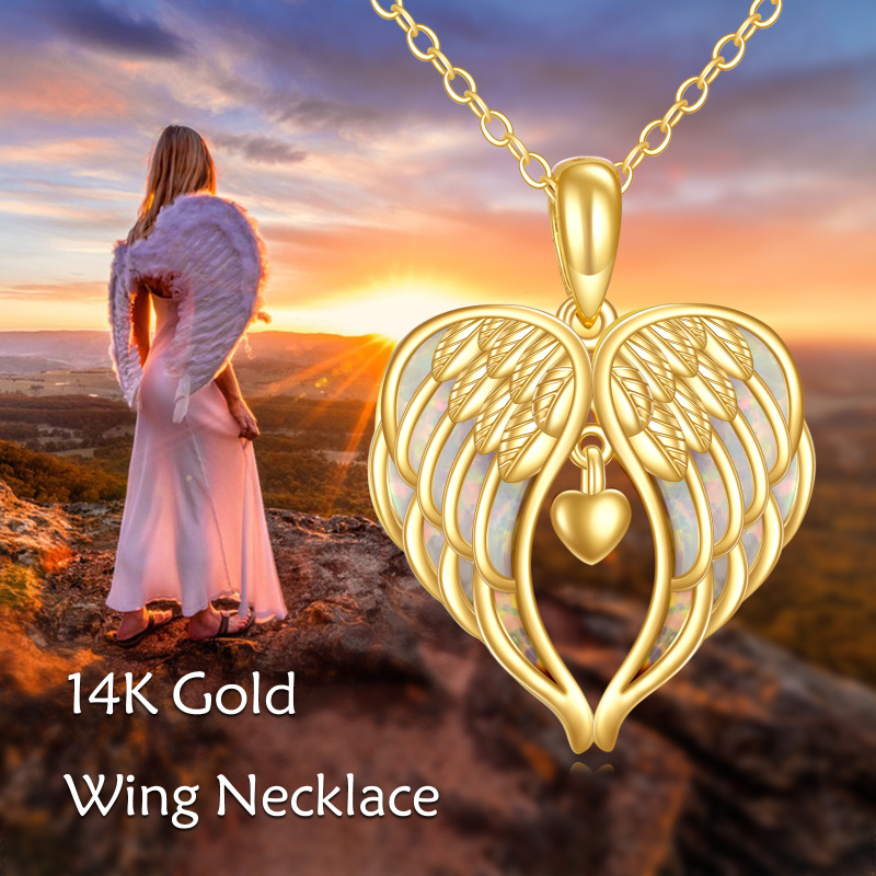 10K Gold Opal Angel Wing Pendant Necklace-6