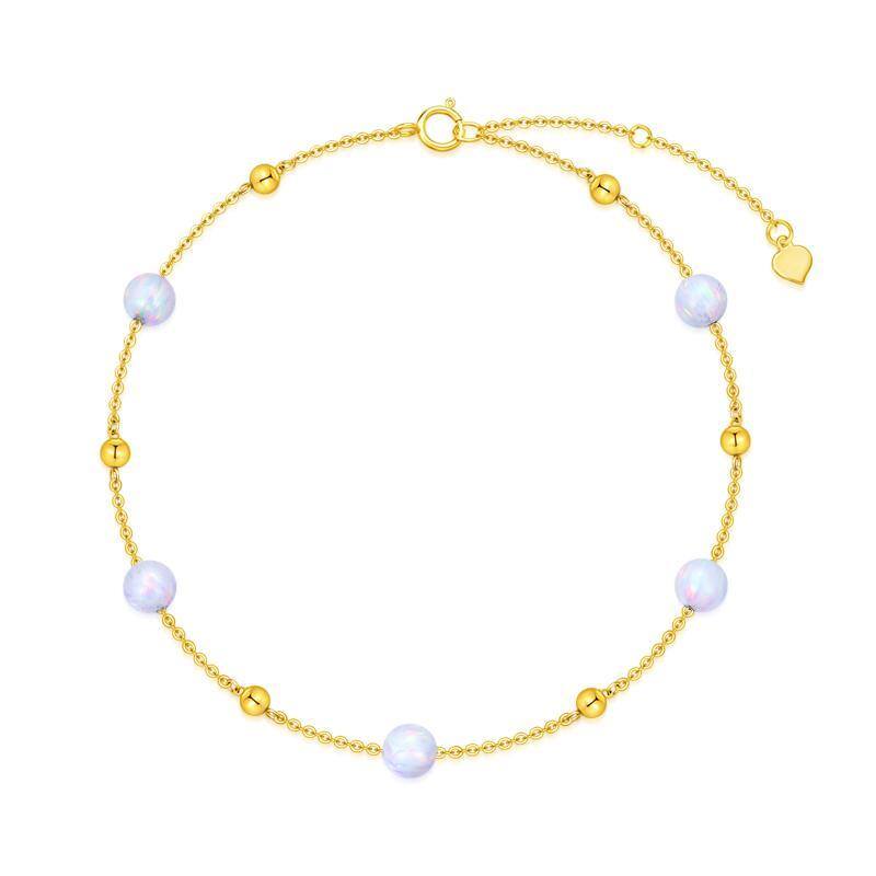 18K Gold Opal Bead Single Layer Charm Anklet-1